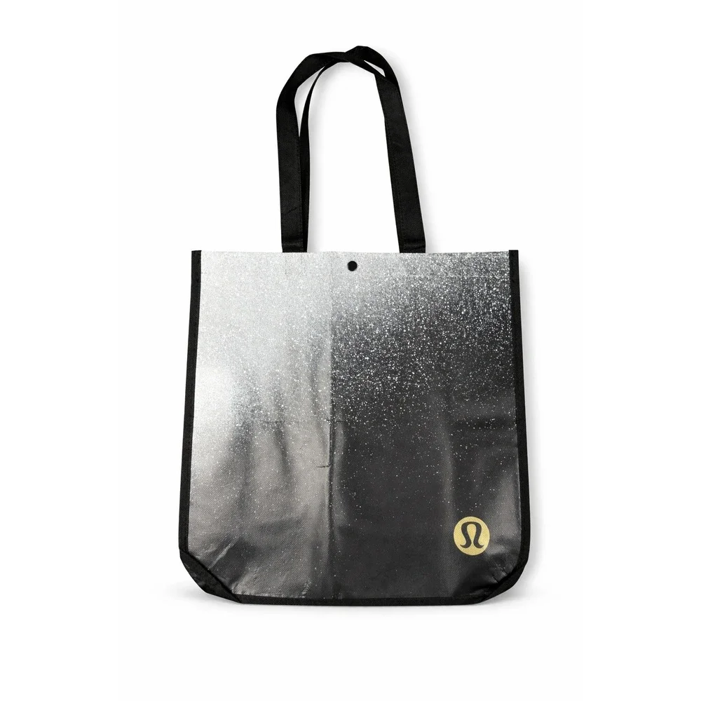 Lululemon Reusable Shopper Tote Bag‎ Black White Speckled Gold Logo Medium